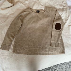 J Crew Camel Sweater with Leather patches on sleeves